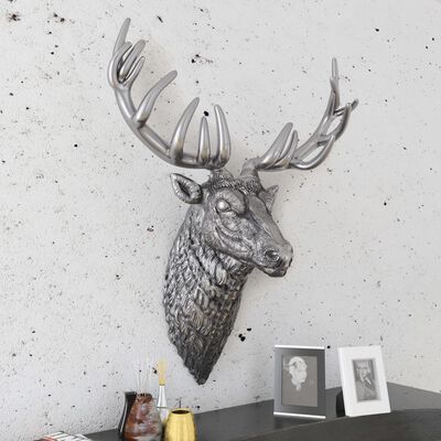 vidaXL Cabeza de ciervo decorativa para pared aluminio plateado
