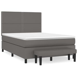 vidaXL Cama box spring con colch&oacute;n cuero sint&eacute;tico gris 140x200 cm
