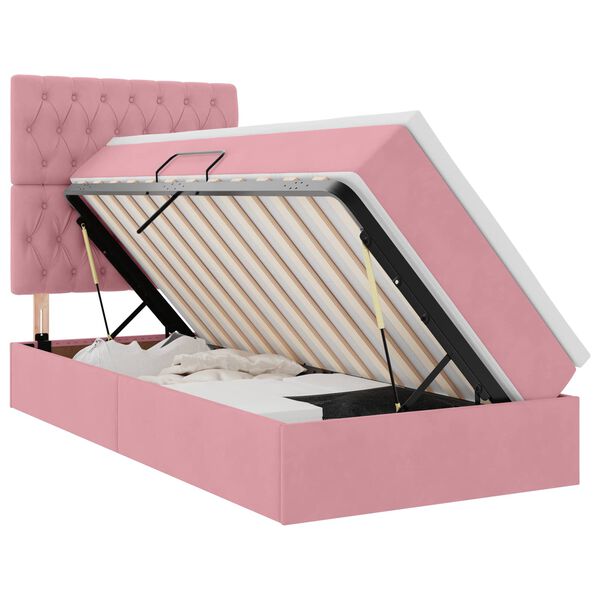 vidaXL Cama con almacenamiento y colch&oacute;n Rosa 100 x 200 cm Terciopelo