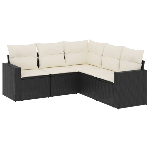 vidaXL Set de muebles de jard&iacute;n 5 pzas y cojines rat&aacute;n sint&eacute;tico negro