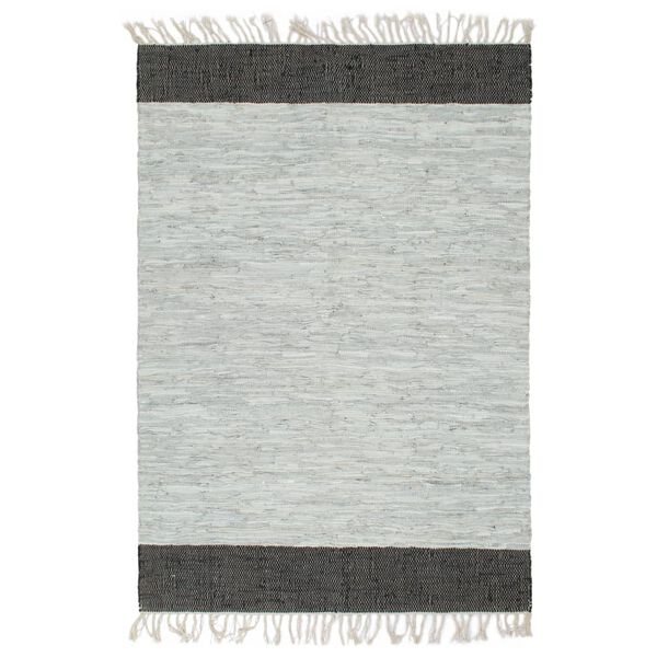 vidaXL Alfombra tejida a mano Chindi cuero gris claro negro 80x160 cm