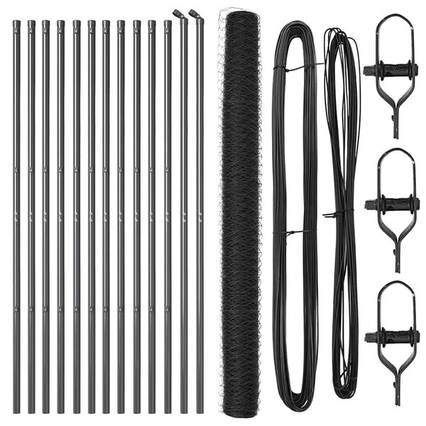 vidaXL Poste de Valla Gris 25 x 1,6 m (malla de 36 mm) Acero y PVC