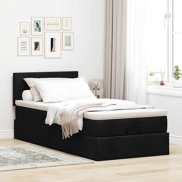 vidaXL Cama otomana con colch&oacute;n tela negra 100x200 cm