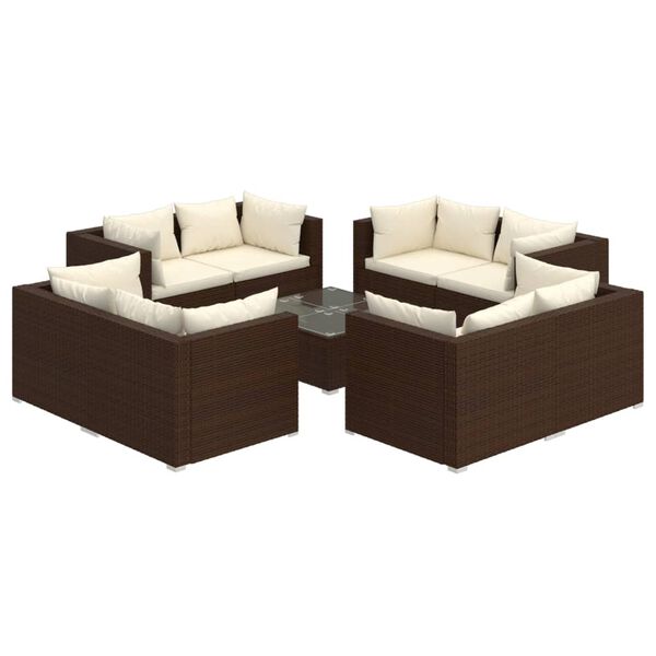 vidaXL Set muebles de jardín 9 piezas y cojines ratán sintético marrón
