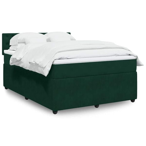 vidaXL Cama box spring con colch&oacute;n terciopelo verde oscuro 140x190 cm