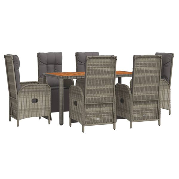 vidaXL Set comedor jard&iacute;n 7 pzas y cojines rat&aacute;n sint&eacute;tico gris
