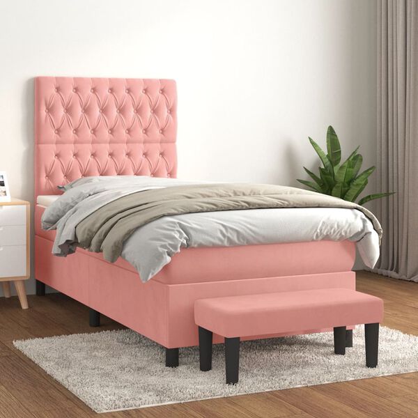 vidaXL Cama box spring con colch&oacute;n terciopelo rosa 100x200 cm