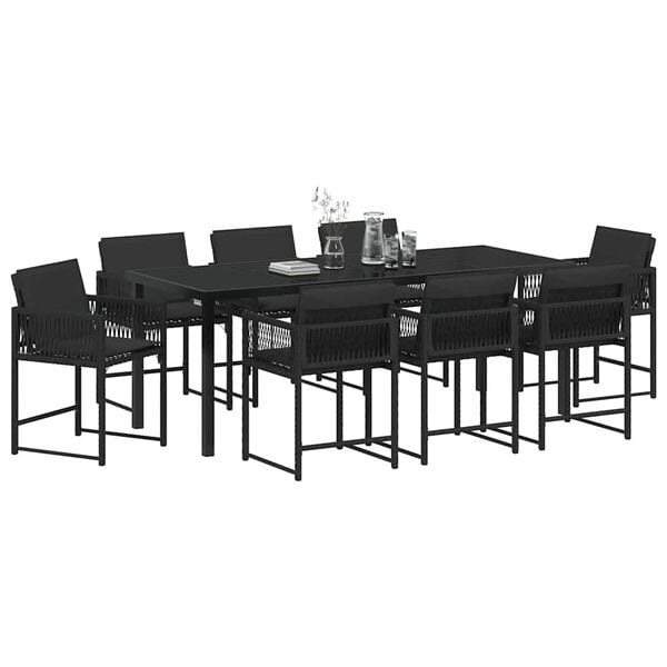 vidaXL Conjunto de Comedor de Jard&iacute;n 9 pcs Negro rat&aacute;n sint&eacute;tico