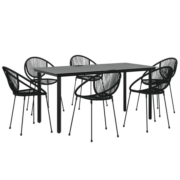 vidaXL Juego de comedor para jard&iacute;n 7 piezas rat&aacute;n PVC negro