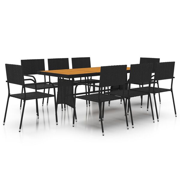 idaXL Juego de comedor de jardín 9 piezas ratán sintético negro