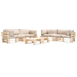 vidaXL Set muebles de pal&eacute;s de jard&iacute;n 6 piezas cojines arena madera