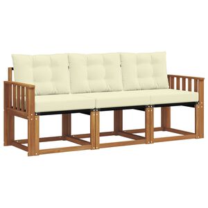 vidaXL Conjunto de sof&aacute;s de exterior con coj&iacute;n 3 pcs Natural y Crema