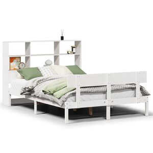 vidaXL Cama con estanter&iacute;a sin colch&oacute;n madera maciza blanca 120x200 cm
