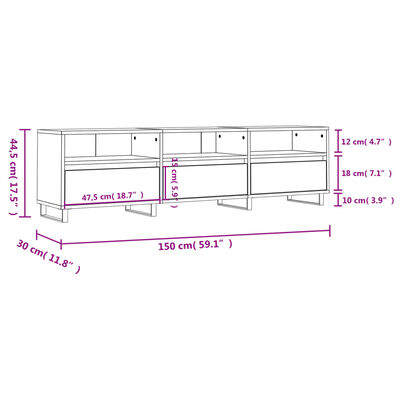 vidaXL Mueble para TV madera contrachapada gris Sonoma 150x30x44,5 cm