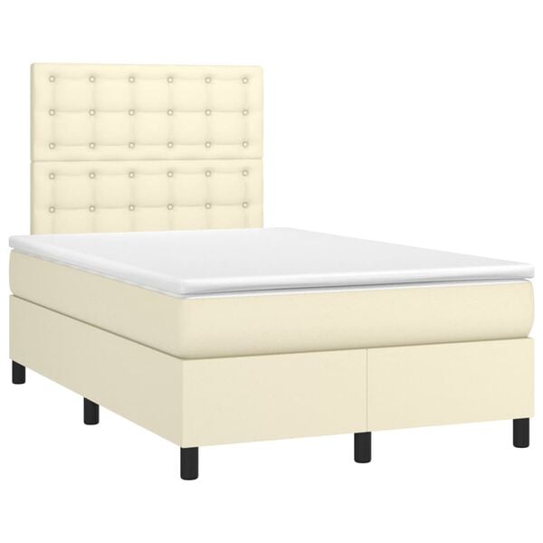 vidaXL Cama box spring colch&oacute;n y LED cuero sint&eacute;tico crema 120x200 cm
