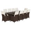 vidaXL Set de mesa y sillas de jard&iacute;n 11 pzs y cojines rat&aacute;n PE marr&oacute;n