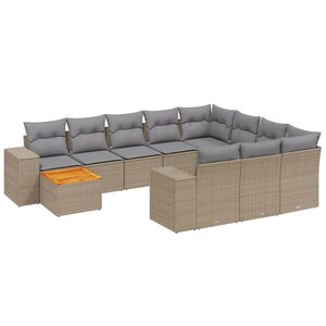 vidaXL Set de sof&aacute;s de jard&iacute;n 11pzas con cojines rat&aacute;n sint&eacute;tico beige