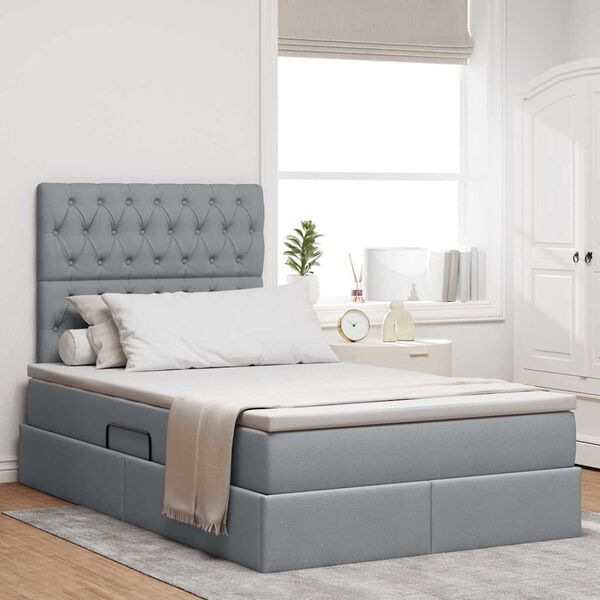 vidaXL Cama con almacenamiento y colch&oacute;n Gris Claro 120 x 190 cm tela