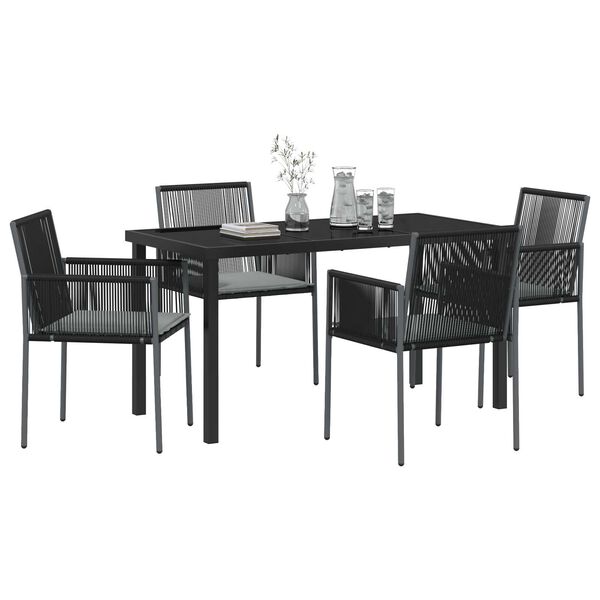 vidaXL Conjunto de Comedor de Jard&iacute;n 5 pcs Negro Rat&aacute;n sint&eacute;tico
