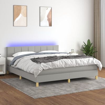 vidaXL Cama box spring con colchón tela y LED gris claro 180x200 cm