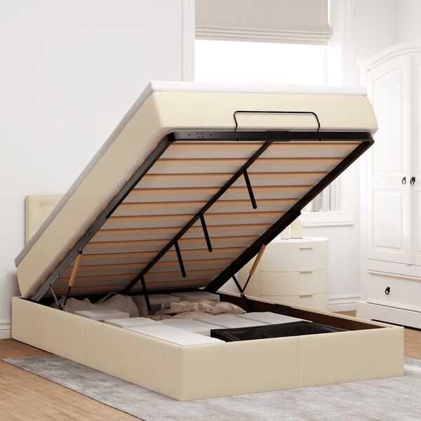 vidaXL Estructura de cama otomana con colch&oacute;n tela crema 120x200 cm