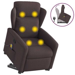 vidaXL Silla de masaje reclinable de pie de tela marr&oacute;n oscuro