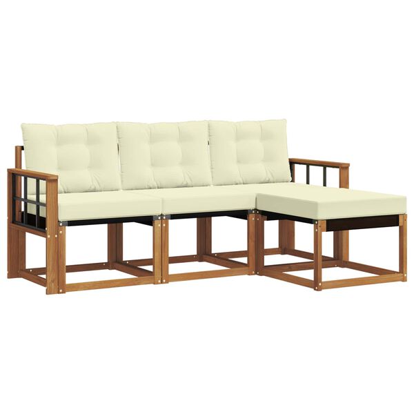 vidaXL Conjunto de sof&aacute;s de exterior con coj&iacute;n 4 pcs Natural y Crema