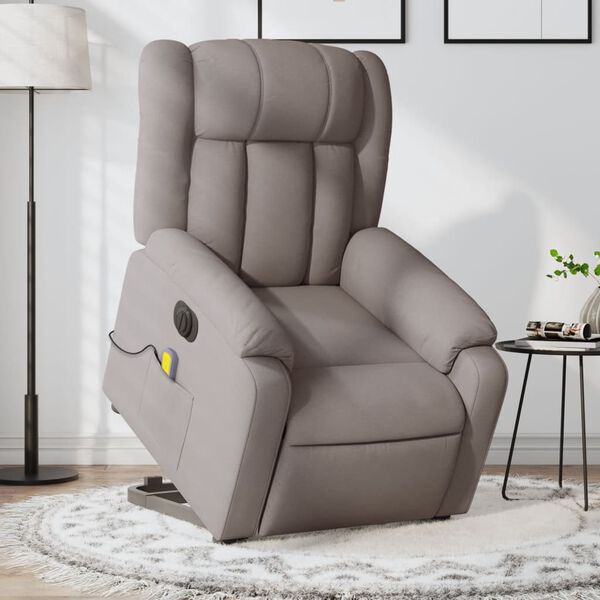vidaXL Sill&oacute;n de masaje el&eacute;ctrico reclinable elevable tela taup&eacute;