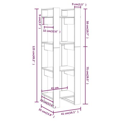 vidaXL Estantería/divisor de espacios madera pino gris 41x35x125 cm