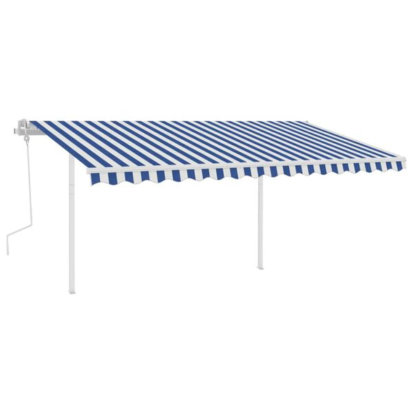 vidaXL Toldo manual retráctil con postes azul y blanco 4,5x3 m