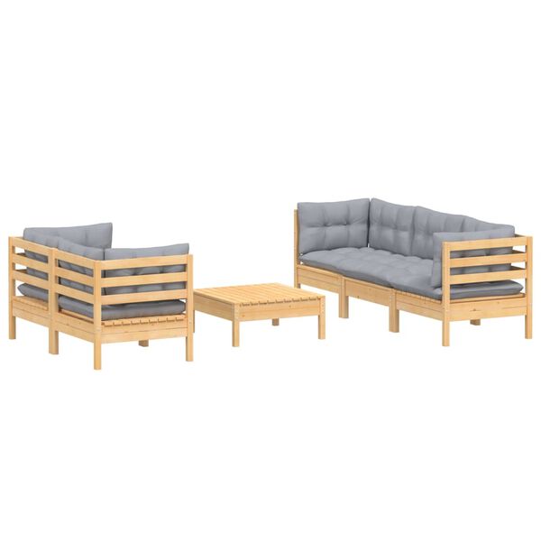 vidaXL Juego de muebles de jard&iacute;n 6 pzas y cojines madera pino gris