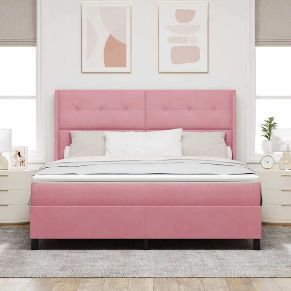 vidaXL Cama tipo Box Spring con colch&oacute;n Rosa 180 x 200 cm Terciopelo