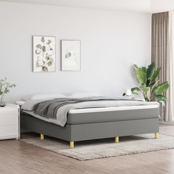 vidaXL Cama box spring con colch&oacute;n tela gris oscuro 160x200 cm