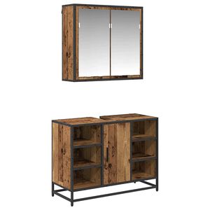 vidaXL Juego de muebles de ba&ntilde;o con estante 2 pcs Madera envejecida