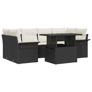 vidaXL Conjunto de sof&aacute; de jard&iacute;n con coj&iacute;n 7 pcs Negro Polirat&aacute;n