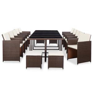 vidaXL Set comedor de jard&iacute;n 15 pzas y cojines rat&aacute;n sint&eacute;tico marr&oacute;n