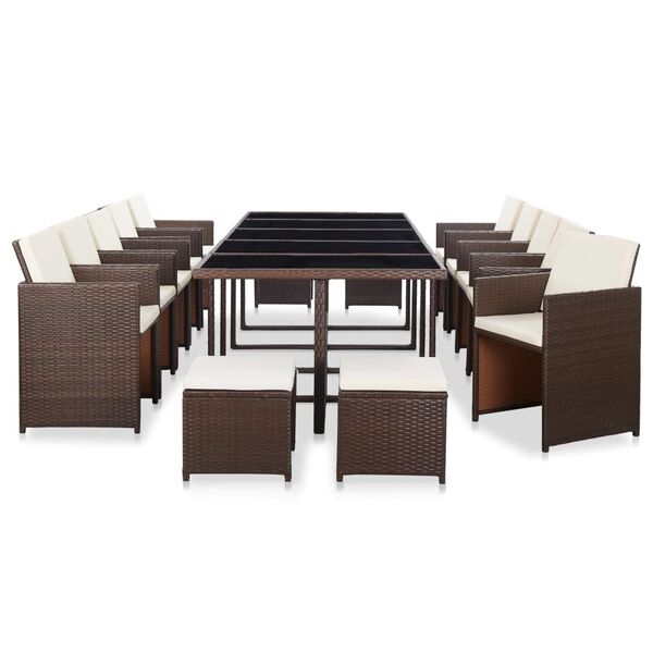 vidaXL Set comedor de jard&iacute;n 15 pzas y cojines rat&aacute;n sint&eacute;tico marr&oacute;n