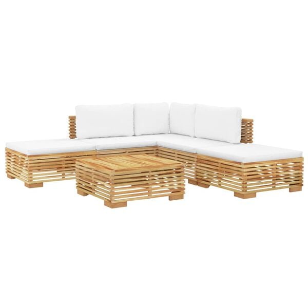 vidaXL Juego muebles de jardín 7 piezas y cojines madera maciza teca