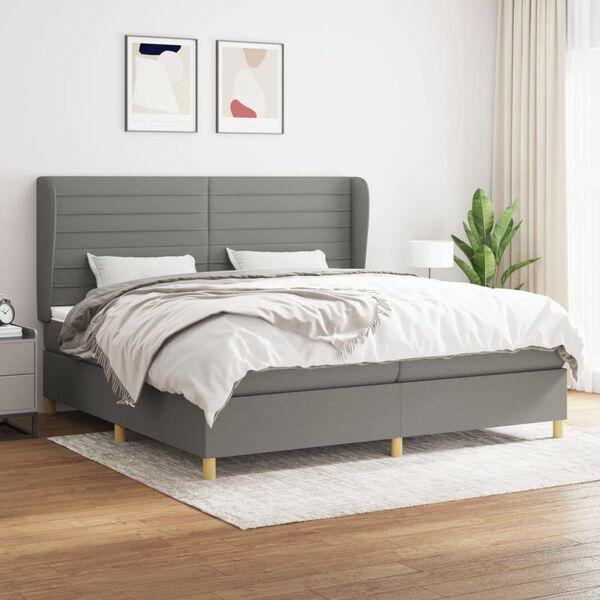 vidaXL Cama box spring con colch&oacute;n tela gris oscuro 200x200 cm