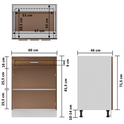 vidaXL Armario inferior cocina contrachapado marrón roble 60x46x81,5cm