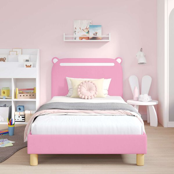 vidaXL Cama para ni&ntilde;os con cabecero con cabecera Rosa 90 x 200 cm tela