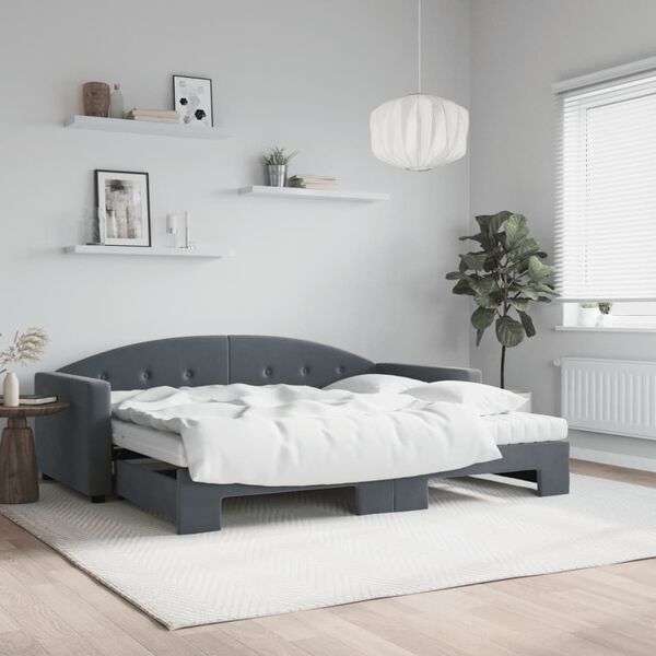 vidaXL Sof&aacute; cama nido con colch&oacute;n terciopelo gris oscuro 90x200 cm