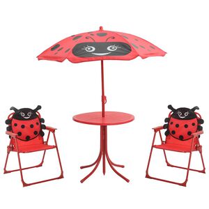 vidaXL Set mesa y sillas de jard&iacute;n infantil 3 pzas con sombrilla rojo