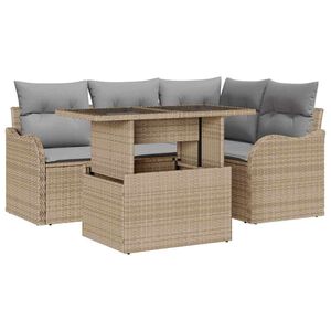 vidaXL Conjunto de sof&aacute; de jard&iacute;n 5 pcs Beige Rattan de Poli&eacute;ster