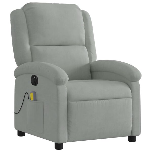 vidaXL Sill&oacute;n reclinable de masaje el&eacute;ctrico terciopelo gris claro