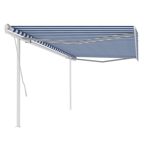 vidaXL Toldo manual retr&aacute;ctil con postes azul y blanco 5x3,5 m