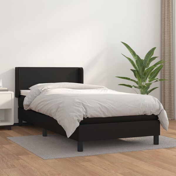 vidaXL Cama box spring con colch&oacute;n cuero sint&eacute;tico negro 90x190 cm