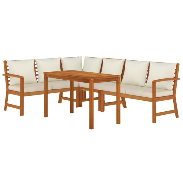 vidaXL Juego comedor jardín y cojines 5 piezas madera maciza de acacia