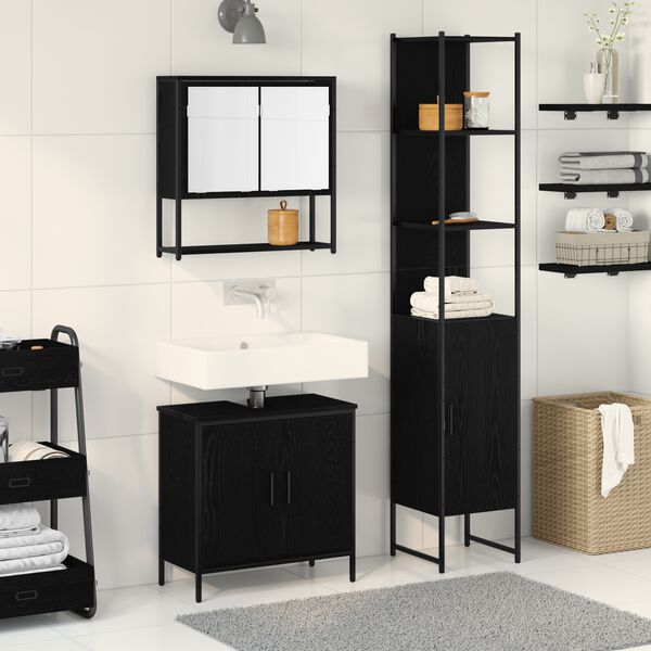 vidaXL Juego de muebles de ba&ntilde;o 3 pcs Negro Madera contrachapada