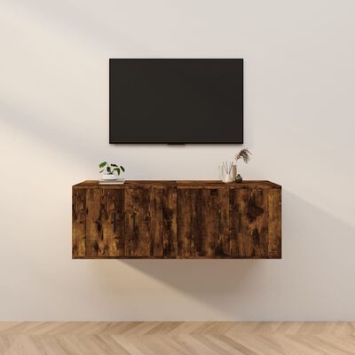 vidaXL Muebles para TV de pared 2 uds roble ahumado 57x34,5x40 cm